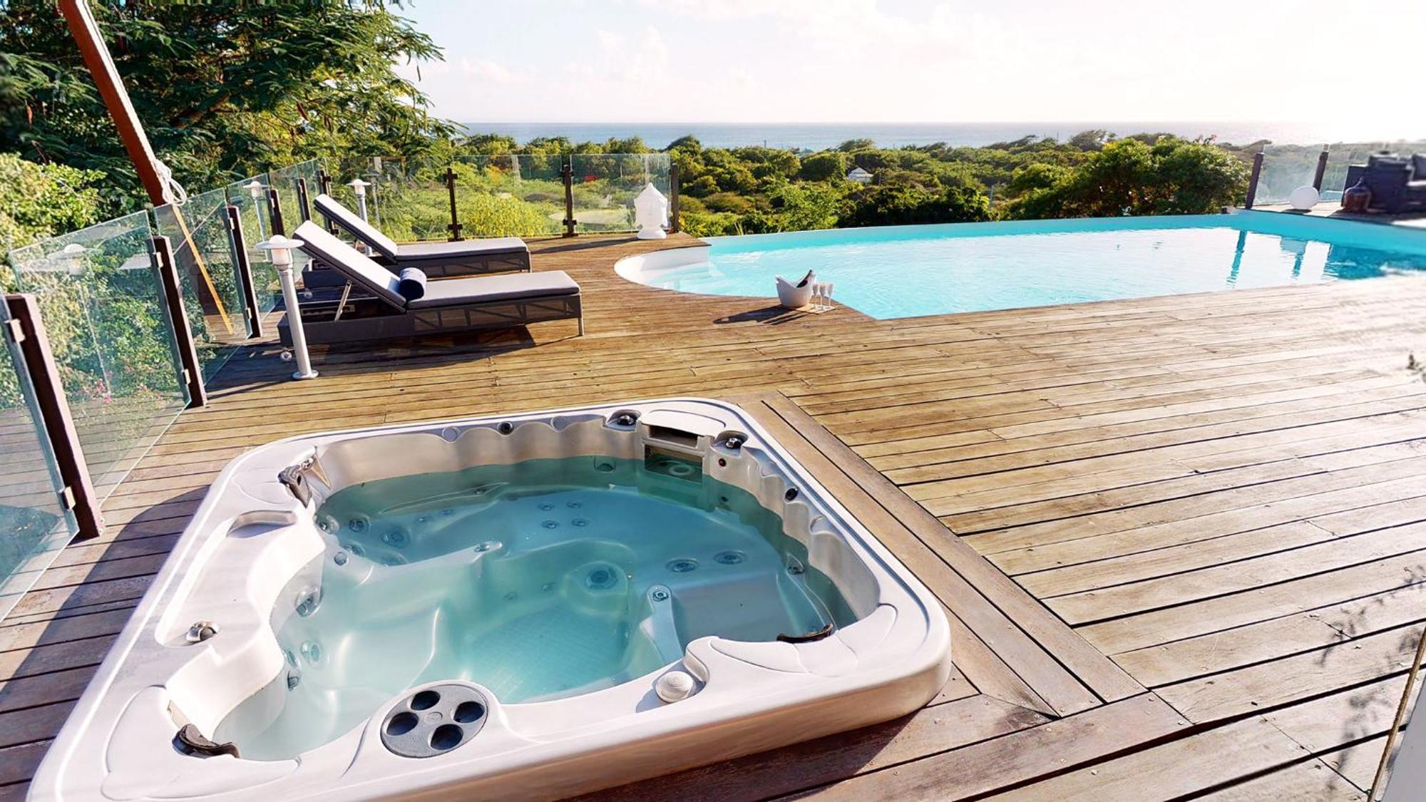 Villa Deluxe L'Hacienda Villa Vue Mer 180 Piscine Jacuzzi Proche Plage Marina Golf Pointe Des Chateaux Et Casino Jardin Clos Voyage Durable Saint-Francois  Camera foto